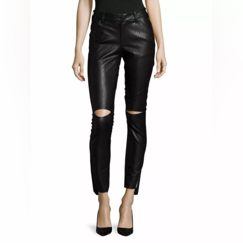 Free People OTS Faux Leather Pants Straight leg Black XS whimsigoth punk grunge